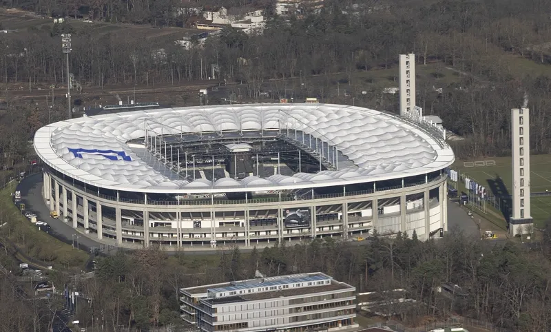 Waldstadion, Frankfurt, photographed in February 2022