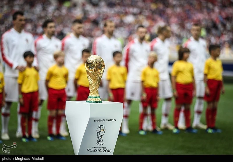 The trophy before the 2018 World Cup final, 15 July 2018 (historical illustration)