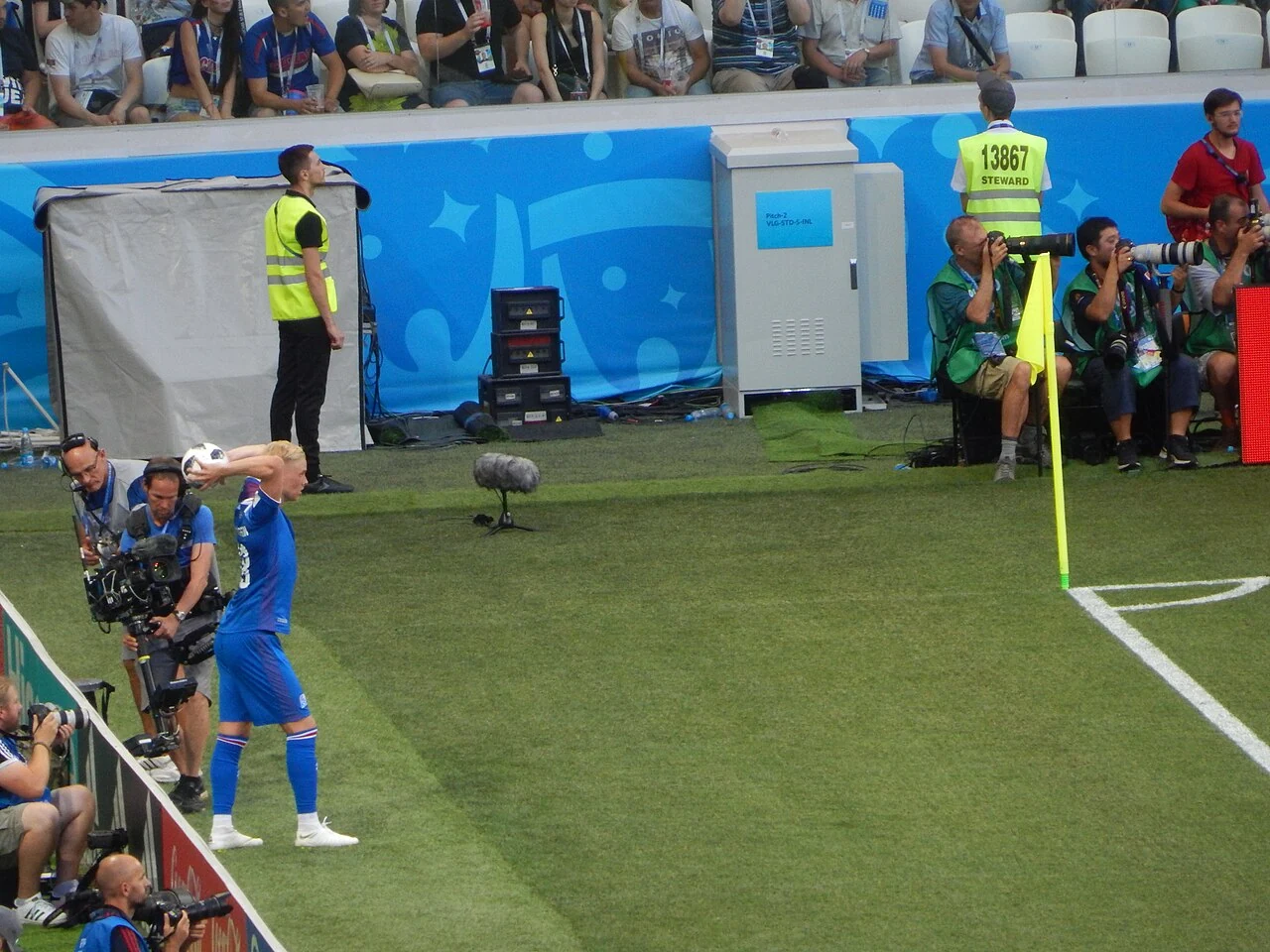 An Iceland throw-in during Nigeria–Iceland, 22 June 2018 (historical illustration)
